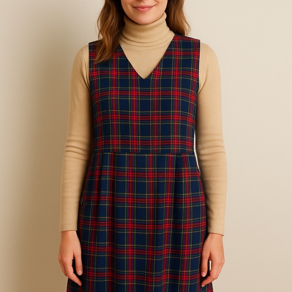 Vintage Hunts Point Plaid Sleeveless Jumper Dress - Picture 3 of 8